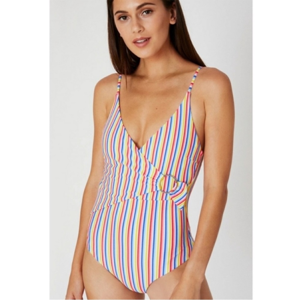 ONIA Lila One Piece Swimsuit Multicolored Rainbow Striped O-Ring Small/Medium - Picture 4 of 14